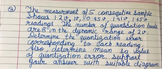 The measurment y 5 consequtine Sample Shows 12v. lv, o.aso 1.410 1.650 Iueadings. The number of quantišation levels ares in t