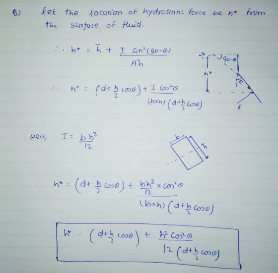 ) les the location of hydrosrahc force be h* hurm thu Surface of Hluicl 2. 12 2 12 se)