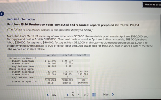 Return to ques Required information Problem 15-1A Production costs computed and recorded; reports prepared LO P1, P2, P3, P4