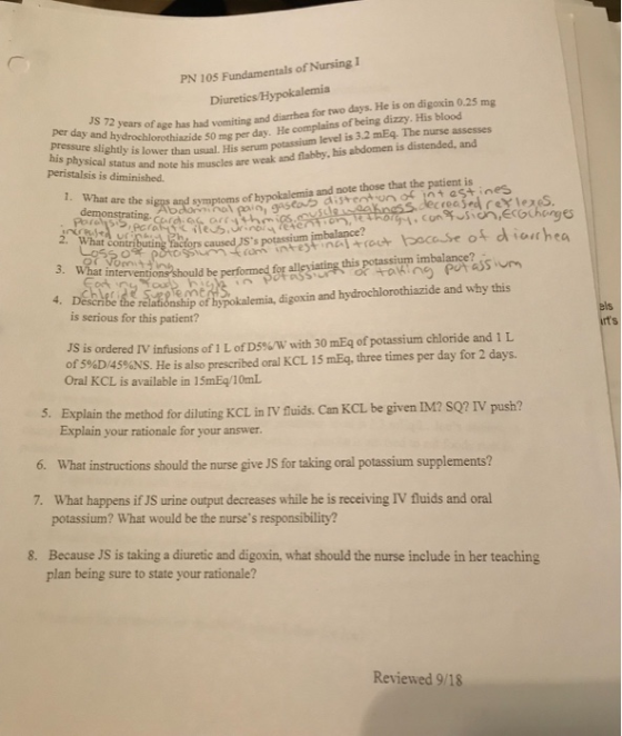 PN 105 Fundamentals of Nursing I per day and hyears of age has had vomiting and diarhea for two days. He is on digoxin 0.25 m