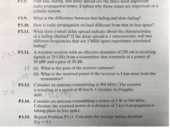 P3.8. Path loss, fading, and delay spread are the three most important radio propagation issues. Explain why those issues are