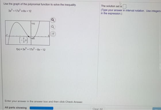 Use the graph of the polynomial function to solve the inequality The solution set isO 3x3 17x 28x + 12 (Type your answer in i