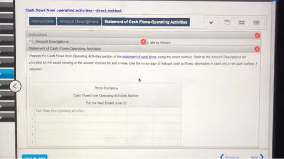 Cash flows from operating activities-direct method Instructions Amount Descriptions Statement of Cash Flows-Operating Activit