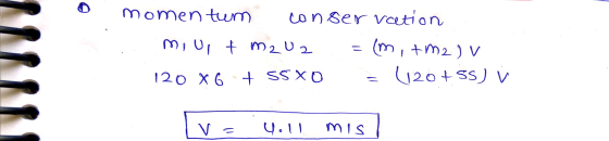 momentum conservation mio, t mzuz mitm2) v 120 X 6 + SS XD (120+Ss) v = V 4.11 mis
