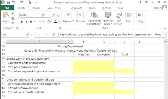 X SR FILE HOME INSERT Process Costing using the Weighted-Average Method - Excel PAGE LAYOUT FORMULAS DATA REVIEW VIEW Sign In