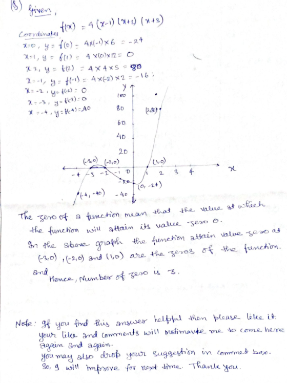 (S) Griven, = 4 (r-1) (X+2) ( n+3) Coordinates X-0, y= fl0) - 4x(-1)×6 = -24 X=1, y = f(1) - 4 x(0)x12 = o X 2, y = t(2) - 4x