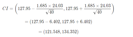 1.685 x 24.03 1.685 x 24.03 40 127.95 + V40 = (127.95 – 6.402, 127.95 + 6.402) = (121.548, 134.352)