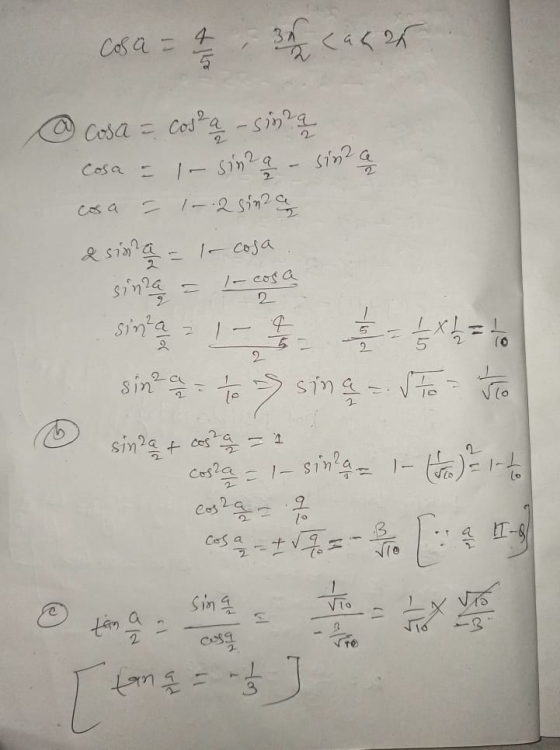 Cosa = 4 cacat 5 Cosa @ Cosa = costa - sinza Cosa = in sinza - sinza - 1- 2 sina & sina = 1- cosa sinta 1 3 x 12 = -1/10 -> s