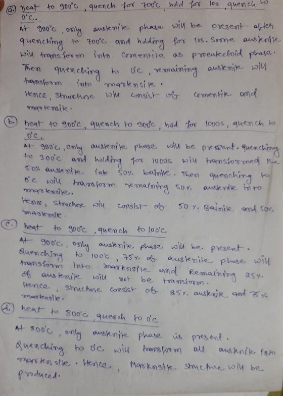 @ neat to 900°c , quench for 700°c hold for los quench to 0°C. phase will be At gooc only austenile present after quenching