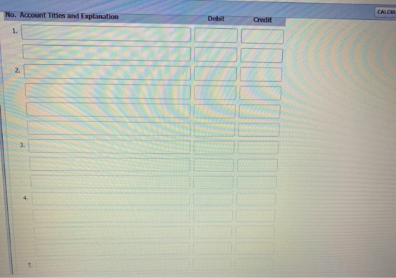 CALCUL No. Account Titles and Explanation Debit Credit 1.