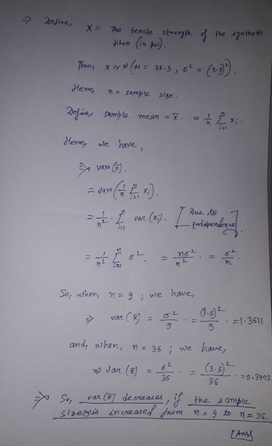 2ctine, X= The tensile strength- the 4theta Heme, we have. inderen en VM ;치 So, uohen,9 e 6.5 andy whan, n 36 ; wwe have, 3.5 neas e the 스 ample Sizewi in ZAny