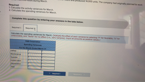 L HUIS and produced 14,000 units. The company had originally planned to work M IM-HOURS during March. Required: 1. Calculate