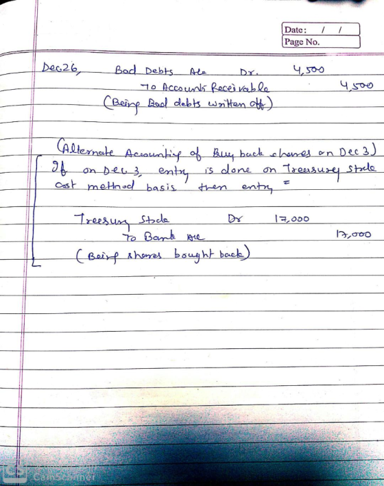 Date: 1 Page No. Dec 26, Bad Debts Ale Dr. 70 Accounts Receivable (Being Bad debts written aft) 4.500 Alternate Accounting of
