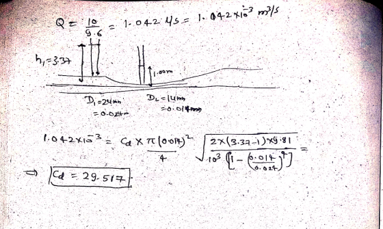 1.04.2x183 m/s 1,042 x 10 ml 1.04.243 Qe 10 9.6 5, -3.37 De=lumn Di=24mm 0.02 20:01*on 1.042x153 = Ca X (0.014) ? 2x(3.37 ) X