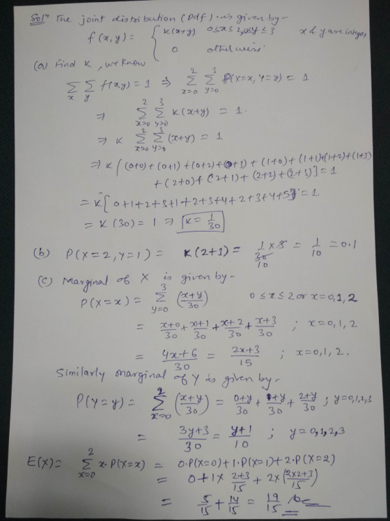 ar The Joint din hi bwhom( pdf ) ,响given by 2 30 () Marginal otxi iven by 3 30 3o 4 3o Similar 3 0 l S 3yt3to, 2,3 30 PX) 드 +H