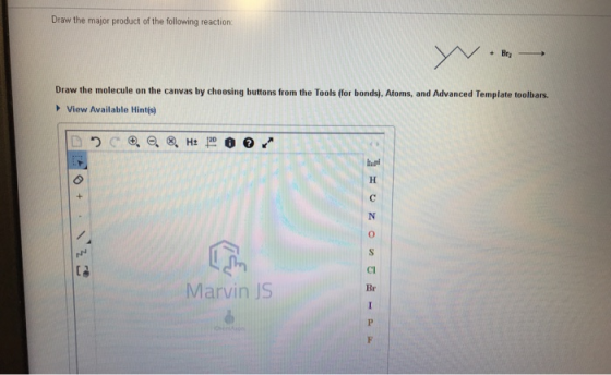 Draw the major product of the following reaction Draw the molecule on the canvas by choosing buttons from the Tools (for bond