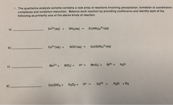 1. The qualitative analysis scheme contains a vast array of reactions involving precipitation, formation of coordination comp