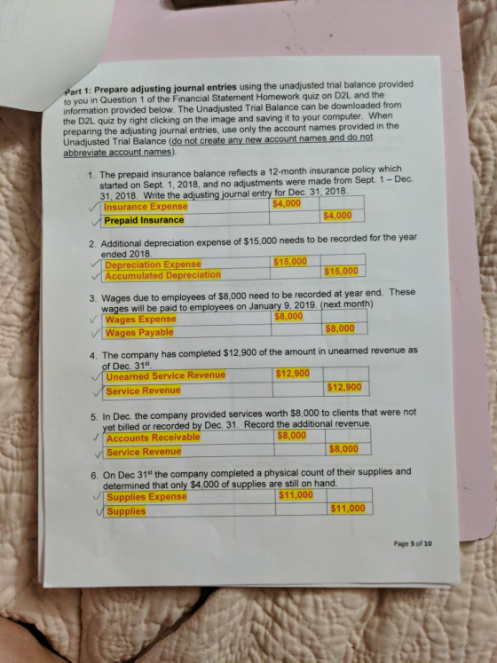 Part 1: Prepare adjusting journal entries using the unadjusted trial balance provided to you in Question 1 of the Financial S