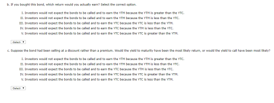 b. If you bought this bond, which return would you actually earn? Select the correct option. I. Investors would not expect th