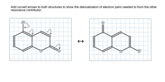 Add curved arrows to both structures to show the d