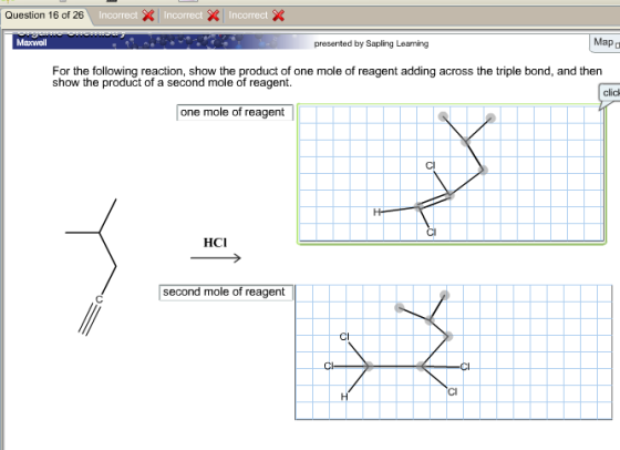 For the following reaction, show the product of on