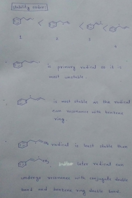 stability order: is primary radical so it is most unstable. ET is most stable as the radical can resonance with benzene ring.