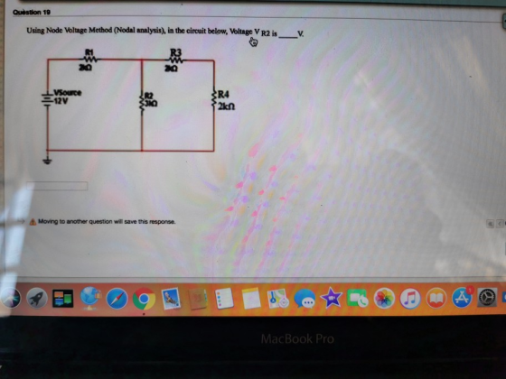 Question 19 Using Node Voltage Method (Nodal analysis), in the circuit below, Voltage VR2 is in Lysource 12V Moving to anothe