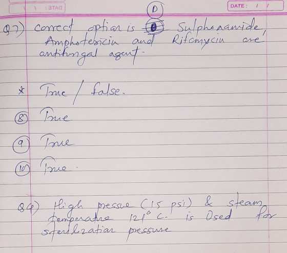 ТАа DATE: 0 97) correct option is to Amphotesizin and antifungal agent. [DATE: 1 Sulphonamide, Ritamyciu are! * Ime / false &