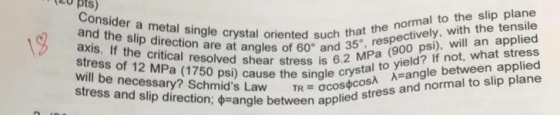 pts) ectively, with the tensile stress of 12 MPa (1750 psi) cause the single cry och Aangermal to slip plan and the slip dire