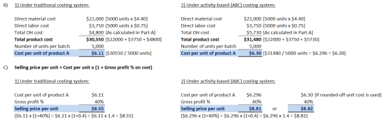 B) 1) Under traditional costing system: 2) Under activity-based (ABC) costing system: Direct material cost Direct labor cost