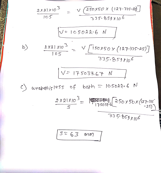 2x21x103 - v (250X50 X (127.335-2] 335.859x106 105 V = 105022.6 N Б) 2x21x103 105 V [ -25)] 150x50 x (1271335-2 335.859106 V: