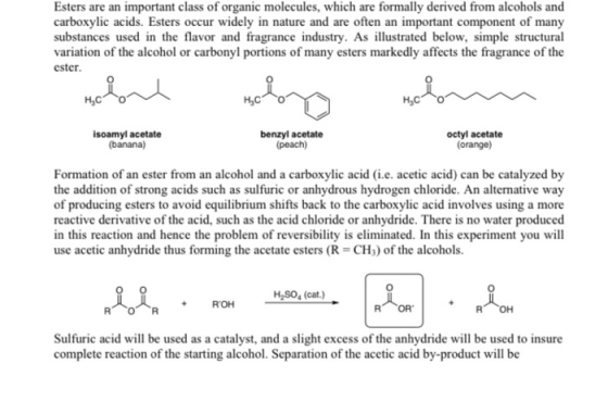 Esters are an important class of organic molecules, which are formally derived from alcohols and carboxylic acids. Esters occ