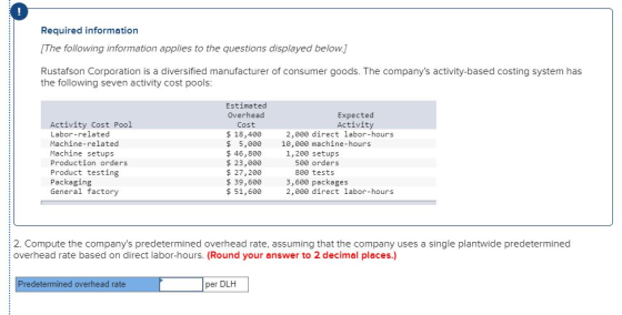 Required information [The following information applies to the questions displayed below.] Rustafson Corporation is a diversi