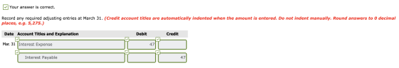 - answer is correct. Record any required adjusting entries at March 31. (Credit account titles are automatically indented whe