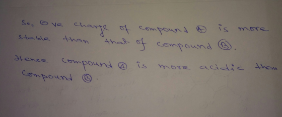 So, ove charge of compound stable than that of compound 0 is more ®. Henee compound compound is more acidic thom