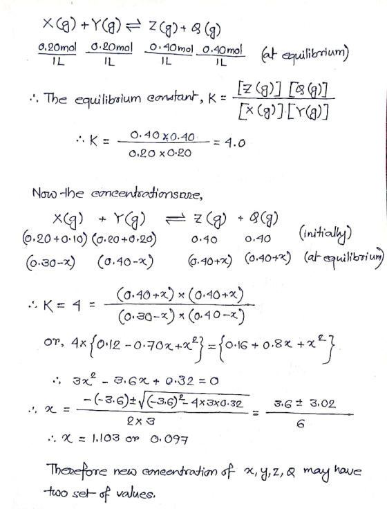 x(g) +Y(9) = 268)+ 8 (g) 0,20mol 0.20mol 0.40 mol 0,40 mol o l ibrium) IL IL 20mol 0.40 mol fat equilibrium) IL :. The equili