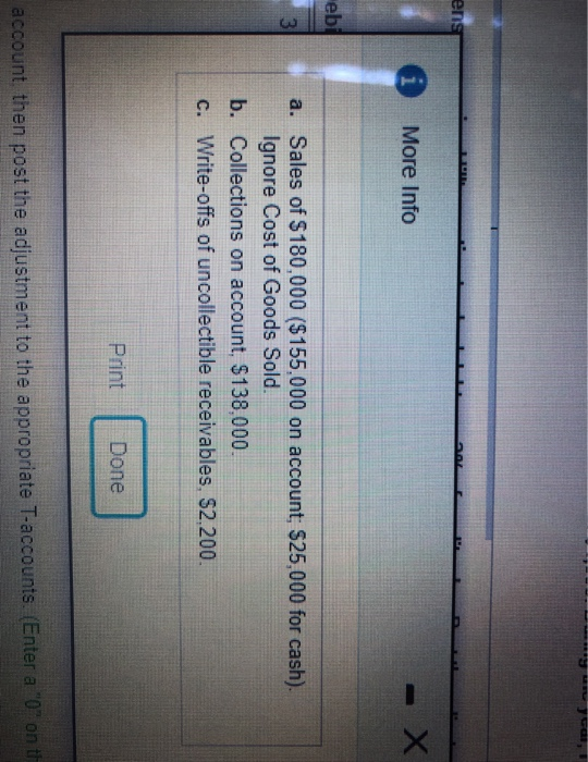 ensi More Info ebi a. Sales of $180,000 ($155,000 on account; $25,000 for cash). Ignore Cost of Goods Sold. b. Collections on