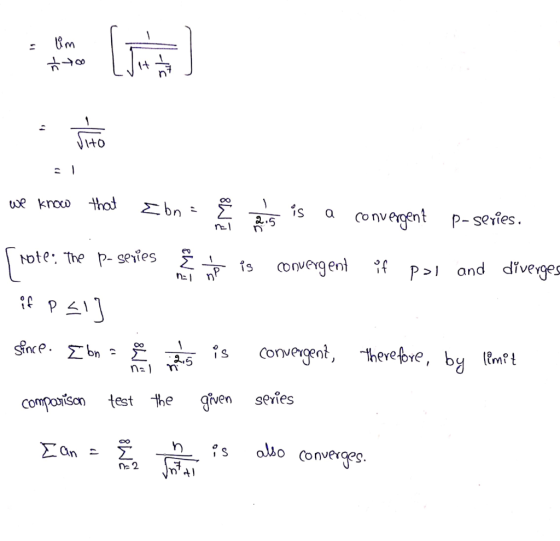 100 V we know that Ebn = is a convergent p-series. r note. The p-series E b is convergent if pol and diverges hP if PS!] sinc
