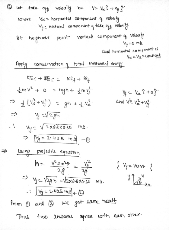 ut take off velocity be va Você tvy ? Where Voc - hornzontal component q veloury a vya vertical component of take off velocit