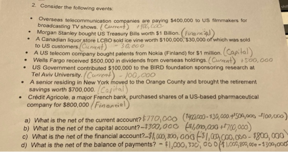 2. Consider the following events: shit Uverseas telecommunication companies are paying $400,000 to US filmmakers for broadcas