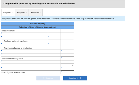 Complete this question by entering your answers in the tabs below. Required 1 Required 2 Required 3 Prepare a schedule of cos
