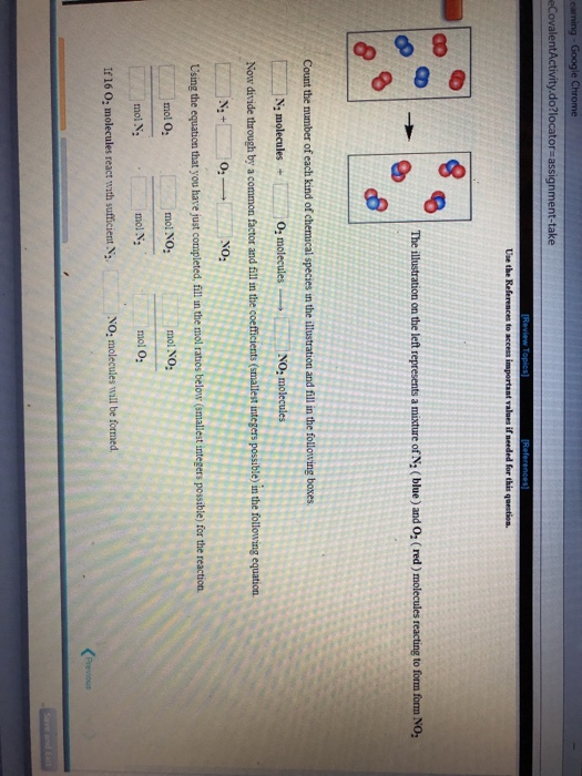 do?l The illustration on the left represents a mixture of N ( blue) and o. (red) molecules reacting to form form NO NO: mol O: mol NO: mol NO: mol O: will be formed
