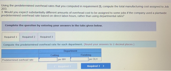 Using the predetermined overhead rates that you computed in requirement (1), compute the total manufacturing cost assigned to
