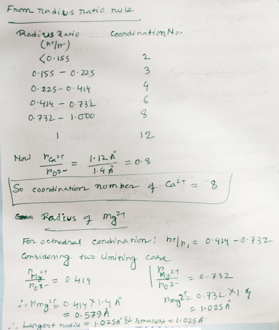 From radius ratio rule coordination Noo Raditus Ratio (0/0) <0.155 0-155 - 0.225 0.225-0.414 0.414 - 0.732 0.732 - )-000 How