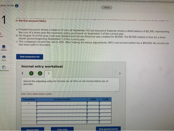 Fnewconnect.mheducation.com%252F#/activity/questi apter 4 HW 0 Saved wy 1. in the first account field.) 2 nts a. Prepaid Insu