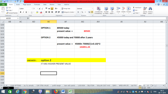 - 2x Σ AutoSum : A PV, FV, ANNUITY (Autosaved) - Microsoft Excel (Product Activation Failed) File Home Insert Page Layout For