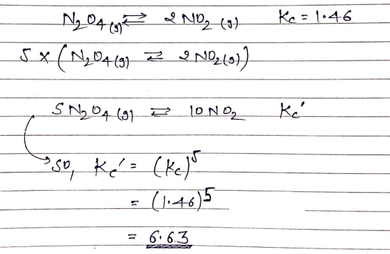 Kc = 146 Ng0462 SX (N₂O4 (91 Z NOL Gol INO₂ (9) Ke SNOA (91 a long s so ke= (ke) = (1:46)5 = 6: 6.3 ZUZER