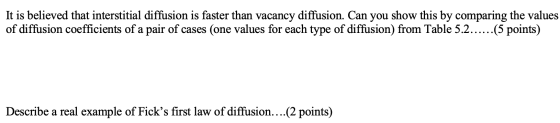 It is believed that interstitial diffusion is faster than vacancy diffusion. Can you show this by comparing the values of dif