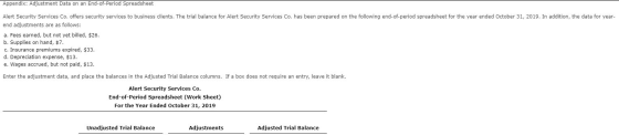 Appendix: Adjustment Data on an End-of-Period Spreadsheet Alert Security Services Co. offers security services to business cl