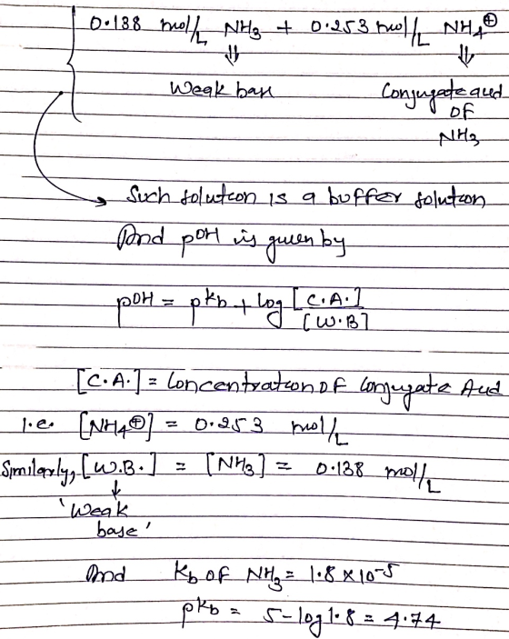 • 8 8_ol | NH 4 0:23 |, NH, Weak base Conjugate qued roof -NH3 a such solution is a buffer solution Rond por is geen by pohta